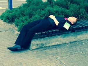 Sam asleep before our set. Photo by Bruce Chambers