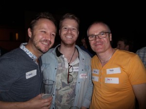 Paul (left) meeting fellow Pinkies at the newbies' party